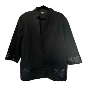 Misook Stretch Blazer With Faux Leather Braided Trim Women’s XL Black Luxury